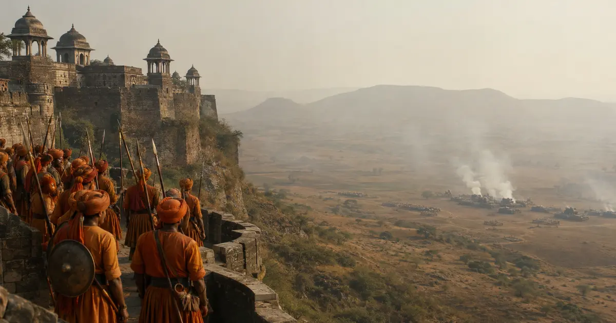 1528 के चंदेरी युद्ध में किले की प्राचीर पर मेदिनी राय खंगार के राजपूत सैनिक